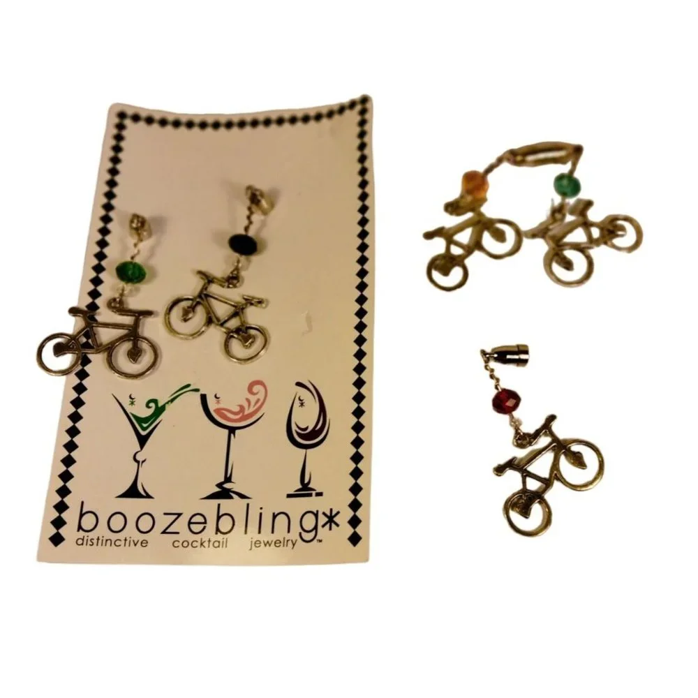 Boozebling Cocktail Jewelry Bicycles Crystal Glsss Magnets Happy Hour Party USA